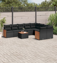 10-tlg. Garten-Sofagarnitur mit Kissen Schwarz Poly Rattan
