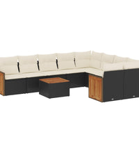 10-tlg. Garten-Sofagarnitur mit Kissen Schwarz Poly Rattan