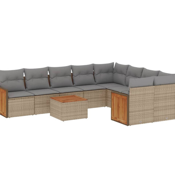 10-tlg. Garten-Sofagarnitur mit Kissen Beige Poly Rattan