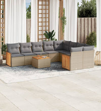 10-tlg. Garten-Sofagarnitur mit Kissen Beige Poly Rattan