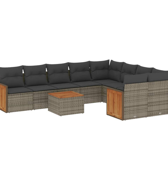 10-tlg. Garten-Sofagarnitur mit Kissen Grau Poly Rattan