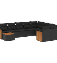 10-tlg. Garten-Sofagarnitur mit Kissen Schwarz Poly Rattan