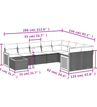 10-tlg. Garten-Sofagarnitur mit Kissen Schwarz Poly Rattan