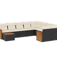 10-tlg. Garten-Sofagarnitur mit Kissen Schwarz Poly Rattan