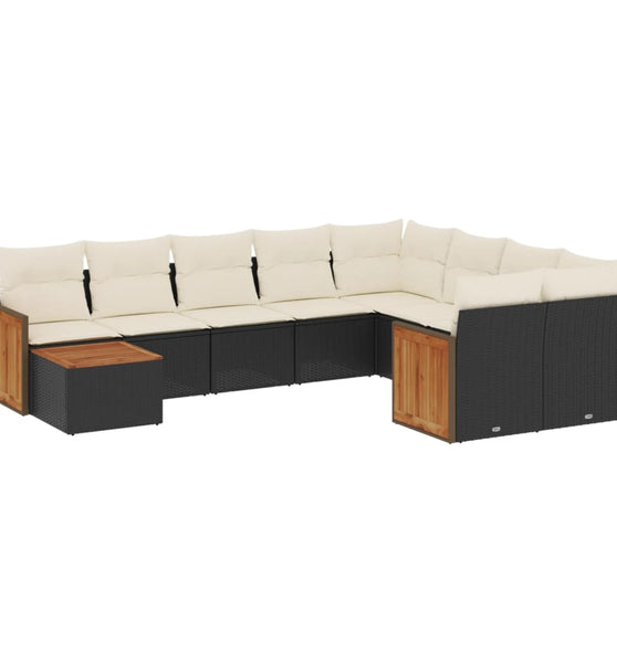 10-tlg. Garten-Sofagarnitur mit Kissen Schwarz Poly Rattan