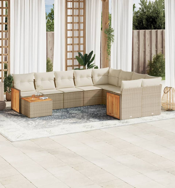 10-tlg. Garten-Sofagarnitur mit Kissen Beige Poly Rattan