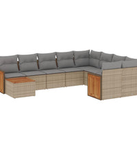 10-tlg. Garten-Sofagarnitur mit Kissen Beige Poly Rattan