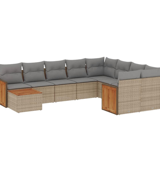 10-tlg. Garten-Sofagarnitur mit Kissen Beige Poly Rattan