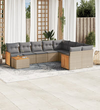 10-tlg. Garten-Sofagarnitur mit Kissen Beige Poly Rattan