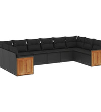 10-tlg. Garten-Sofagarnitur mit Kissen Schwarz Poly Rattan