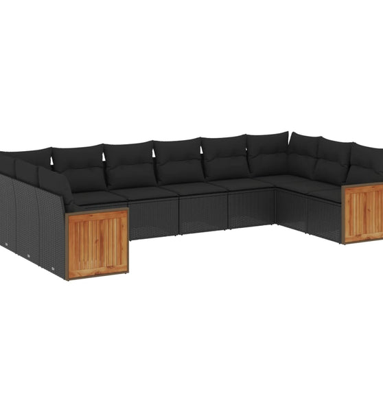 10-tlg. Garten-Sofagarnitur mit Kissen Schwarz Poly Rattan