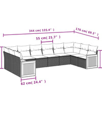 10-tlg. Garten-Sofagarnitur mit Kissen Schwarz Poly Rattan
