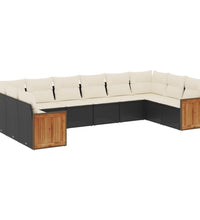 10-tlg. Garten-Sofagarnitur mit Kissen Schwarz Poly Rattan