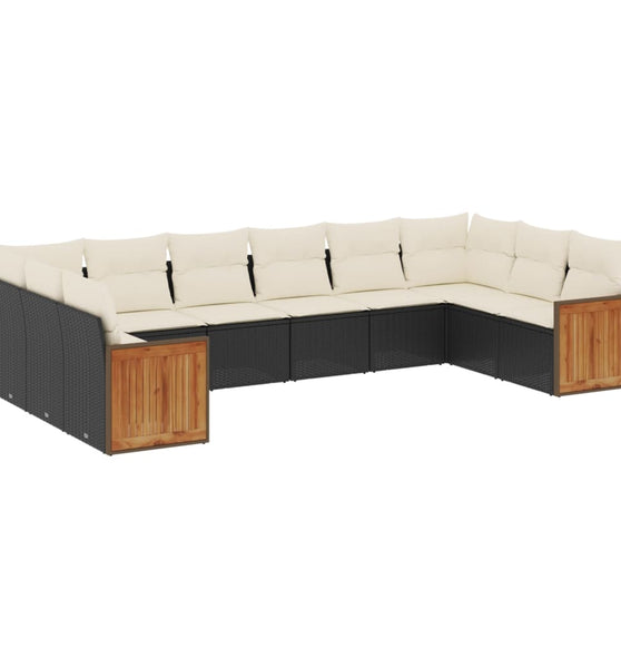 10-tlg. Garten-Sofagarnitur mit Kissen Schwarz Poly Rattan