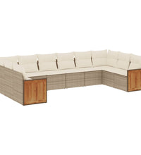 10-tlg. Garten-Sofagarnitur mit Kissen Beige Poly Rattan
