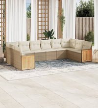 10-tlg. Garten-Sofagarnitur mit Kissen Beige Poly Rattan