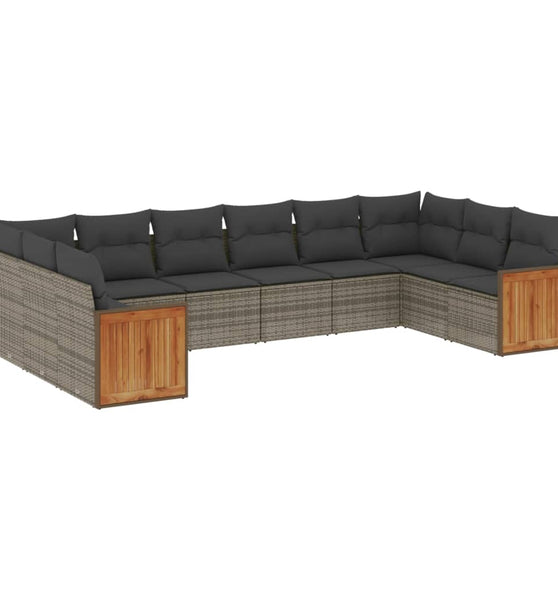 10-tlg. Garten-Sofagarnitur mit Kissen Grau Poly Rattan