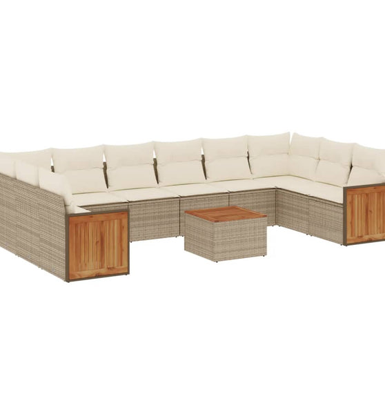 11-tlg. Garten-Sofagarnitur mit Kissen Beige Poly Rattan