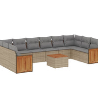 11-tlg. Garten-Sofagarnitur mit Kissen Beige Poly Rattan