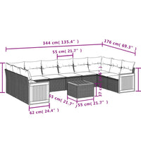 11-tlg. Garten-Sofagarnitur mit Kissen Beige Poly Rattan