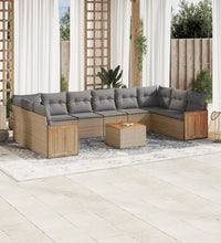 11-tlg. Garten-Sofagarnitur mit Kissen Beige Poly Rattan