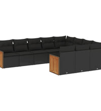 10-tlg. Garten-Sofagarnitur mit Kissen Schwarz Poly Rattan