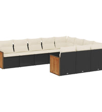 10-tlg. Garten-Sofagarnitur mit Kissen Schwarz Poly Rattan