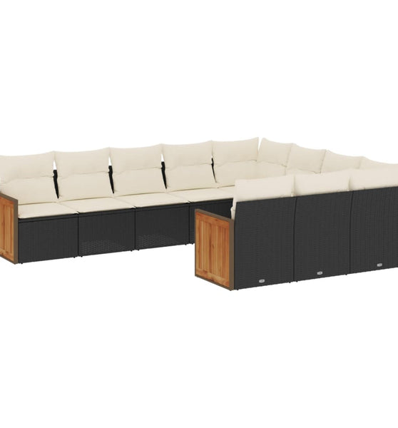 10-tlg. Garten-Sofagarnitur mit Kissen Schwarz Poly Rattan