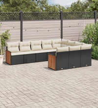 10-tlg. Garten-Sofagarnitur mit Kissen Schwarz Poly Rattan