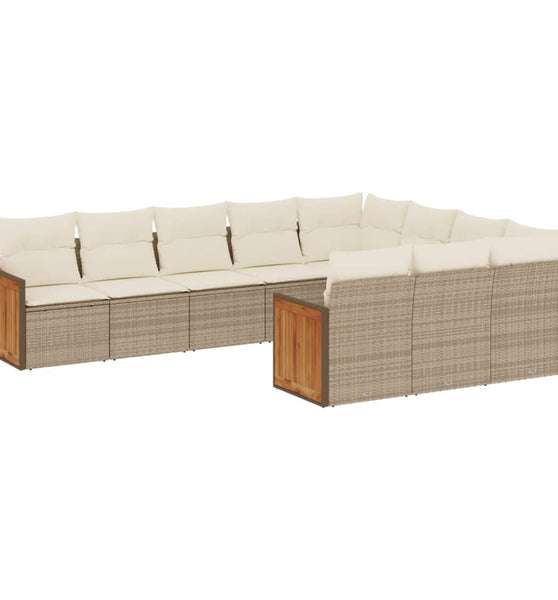 10-tlg. Garten-Sofagarnitur mit Kissen Beige Poly Rattan