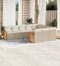 10-tlg. Garten-Sofagarnitur mit Kissen Beige Poly Rattan