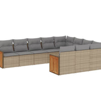 10-tlg. Garten-Sofagarnitur mit Kissen Beige Poly Rattan