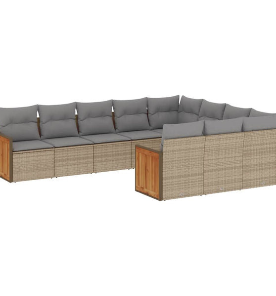 10-tlg. Garten-Sofagarnitur mit Kissen Beige Poly Rattan
