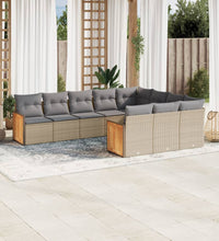 10-tlg. Garten-Sofagarnitur mit Kissen Beige Poly Rattan