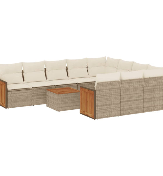 11-tlg. Garten-Sofagarnitur mit Kissen Beige Poly Rattan