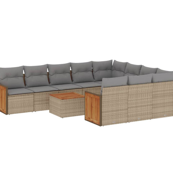 11-tlg. Garten-Sofagarnitur mit Kissen Beige Poly Rattan
