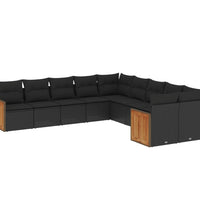 10-tlg. Garten-Sofagarnitur mit Kissen Schwarz Poly Rattan
