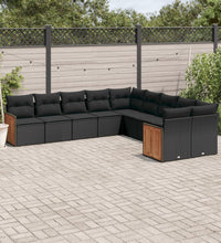 10-tlg. Garten-Sofagarnitur mit Kissen Schwarz Poly Rattan