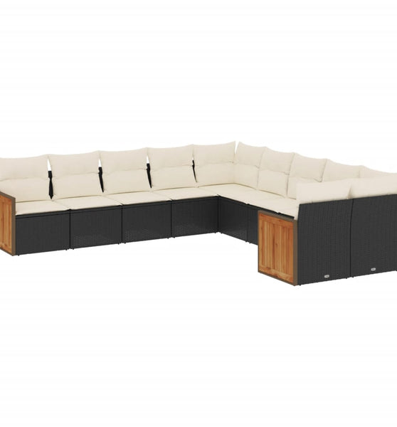 10-tlg. Garten-Sofagarnitur mit Kissen Schwarz Poly Rattan