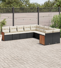 10-tlg. Garten-Sofagarnitur mit Kissen Schwarz Poly Rattan