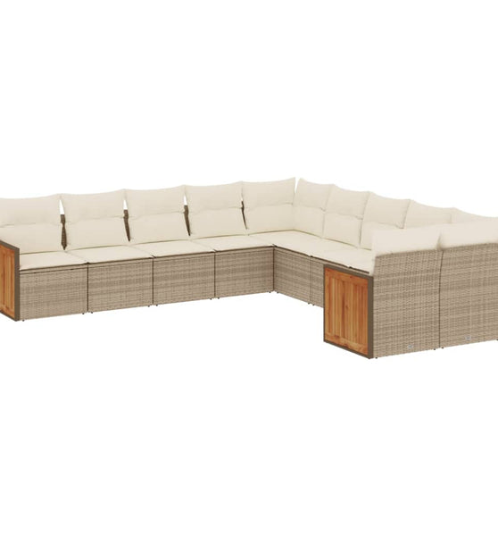 10-tlg. Garten-Sofagarnitur mit Kissen Beige Poly Rattan