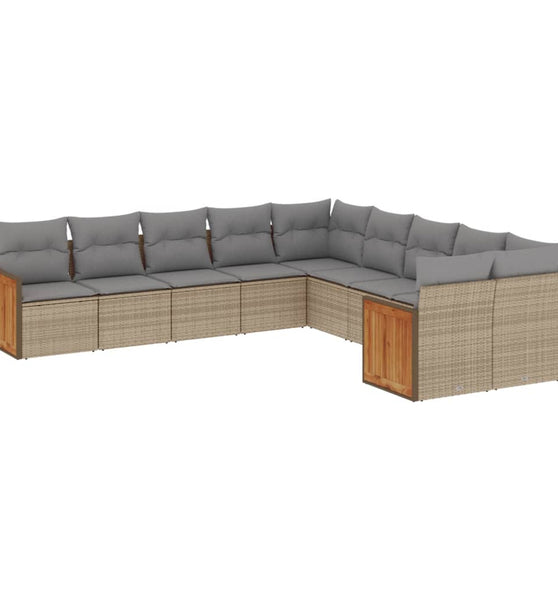 10-tlg. Garten-Sofagarnitur mit Kissen Beige Poly Rattan