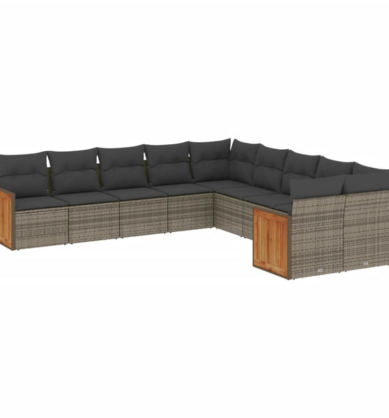 10-tlg. Garten-Sofagarnitur mit Kissen Grau Poly Rattan