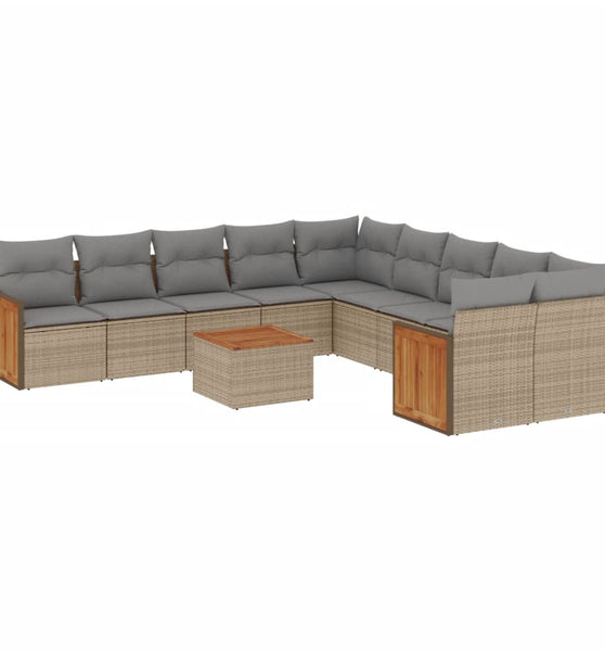11-tlg. Garten-Sofagarnitur mit Kissen Beige Poly Rattan