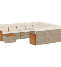 11-tlg. Garten-Sofagarnitur mit Kissen Beige Poly Rattan