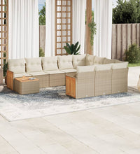 11-tlg. Garten-Sofagarnitur mit Kissen Beige Poly Rattan