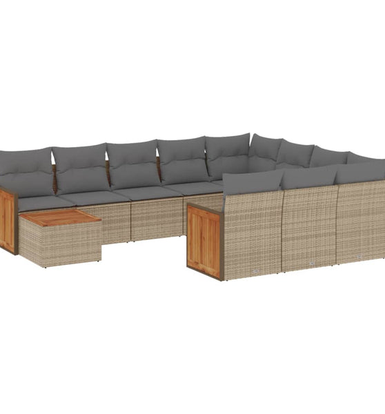 11-tlg. Garten-Sofagarnitur mit Kissen Beige Poly Rattan