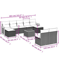 10-tlg. Garten-Sofagarnitur mit Kissen Schwarz Poly Rattan