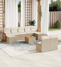 10-tlg. Garten-Sofagarnitur mit Kissen Beige Poly Rattan