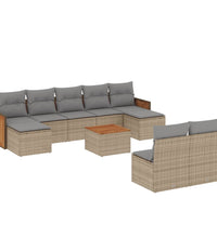 10-tlg. Garten-Sofagarnitur mit Kissen Beige Poly Rattan